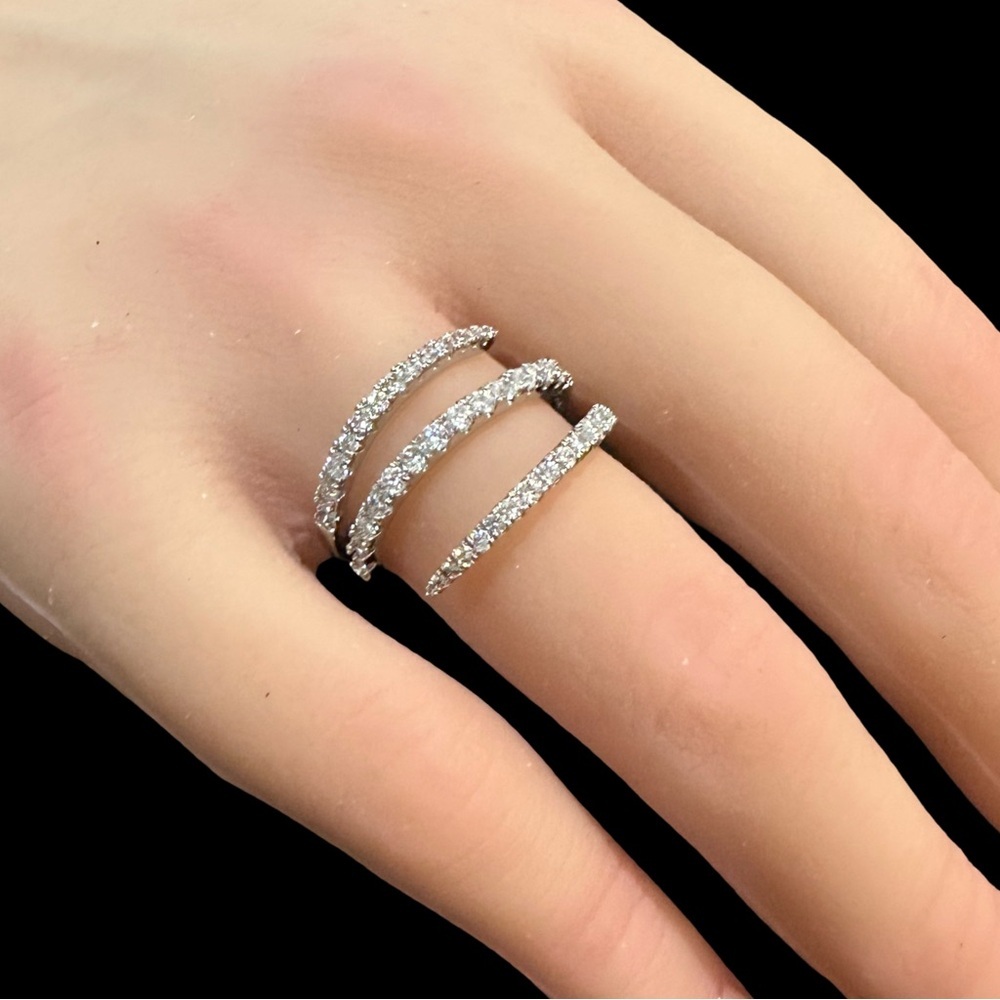 Spiral Wrap Ring Silver Tone Crystal Inlay Size 6.5